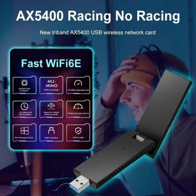 WiFi 6E 5400Mbps USB 3.0 Adapter AX5400 802.11AX - PC Laptop Tri Band 6GHz/5GHz/2.4GHz, WPA3, Wireless Wi-Fi Network Dongle Antenna, Only Compatible with Windows 11/10