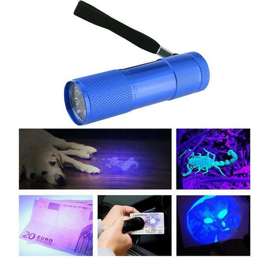 Portable 9 LED Flashlight Ultra Violet Torch Light, Rechargeable UV Torch USB Aluminum Alloy Lamp For Outdoor Activities