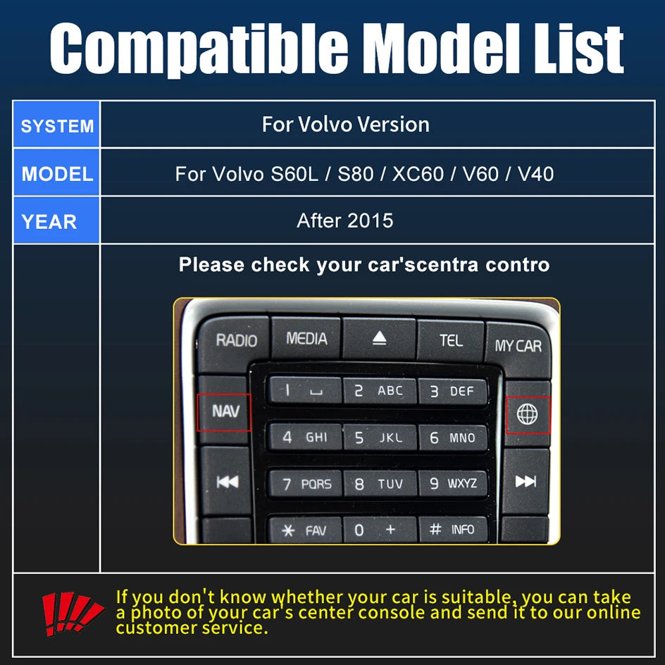 Wireless Apple CarPlay For VOLVO 7‘’ S60 S80 XC60 V60 V40 S60L 2015-2019 Car Play Android Auto Box Mirror Front View Rear Camera