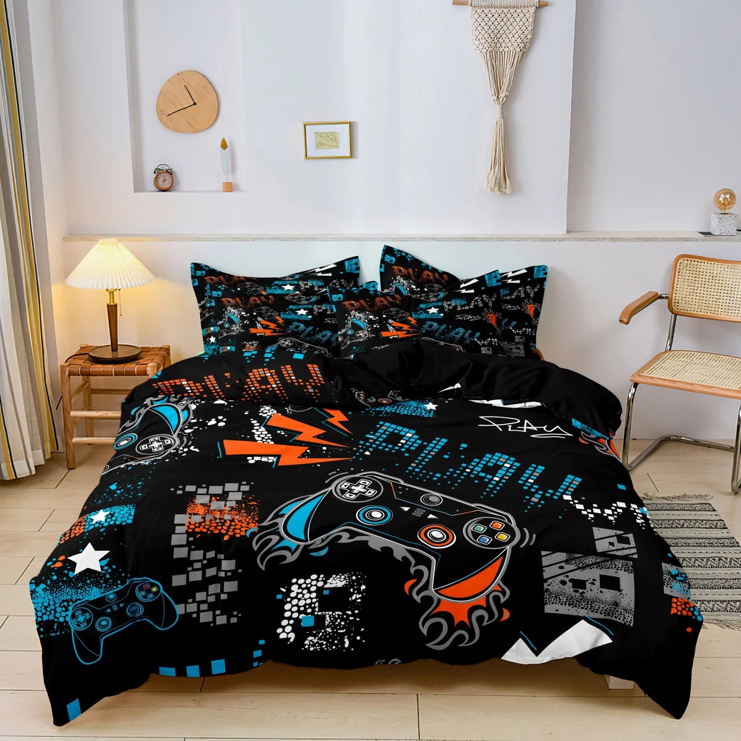 3Pcs Gaming Equipment Pattern - Modern Video Game Controller Mouse Keyboard Headphone Gamepad Print Duvet Cover Bedding Set