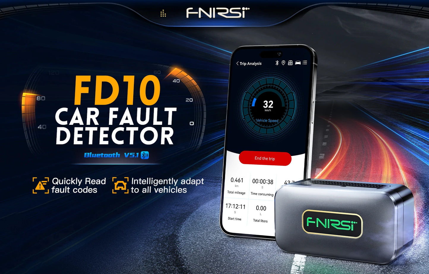FNIRSI FD10 Car OBD2 Scanner Code Reader Clear Error OBD Diagnostic Tool IOS Android BluetoothV5.1 Check Engine Light Car Repair