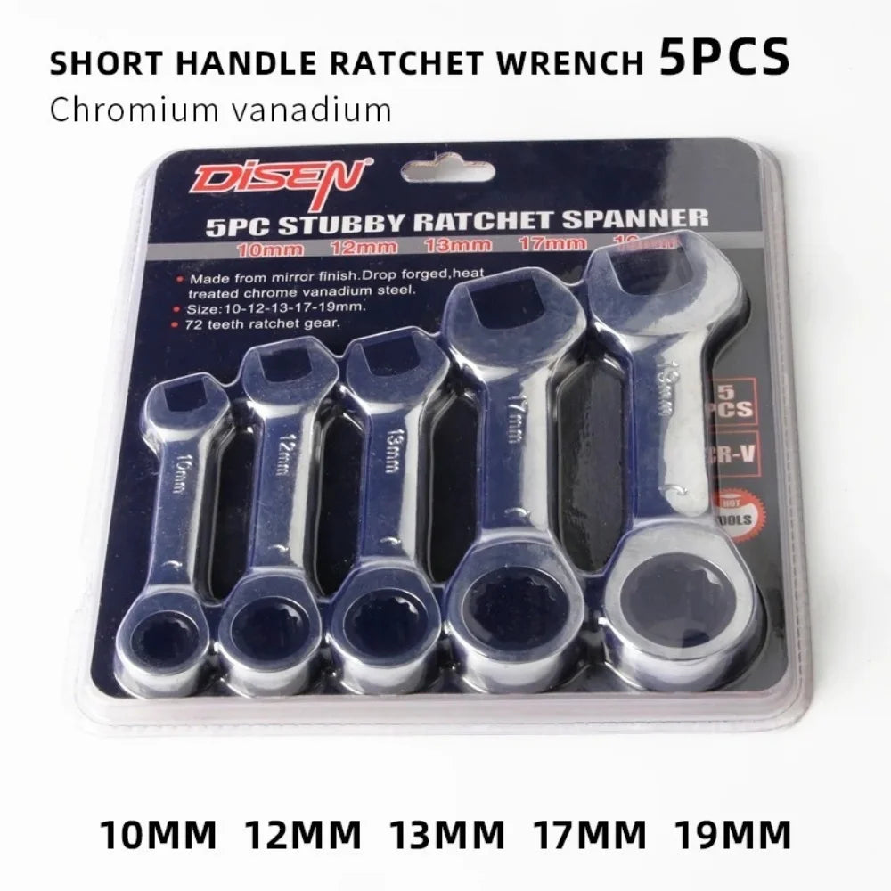 Short Handle Ratchet Spanner 6/7/8/9/10/11/12/13/14/15/16/17/18/19mm Fix Head Ratcheting Wrench Professional Spanner Hand Tools