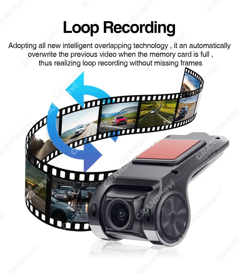 Grandnavi HD Car DVR Dash Cam ADAS Video 720P USB TF Card 16G/32G Auto Recorder for Android Multimedia Player DVD Voice Alarm