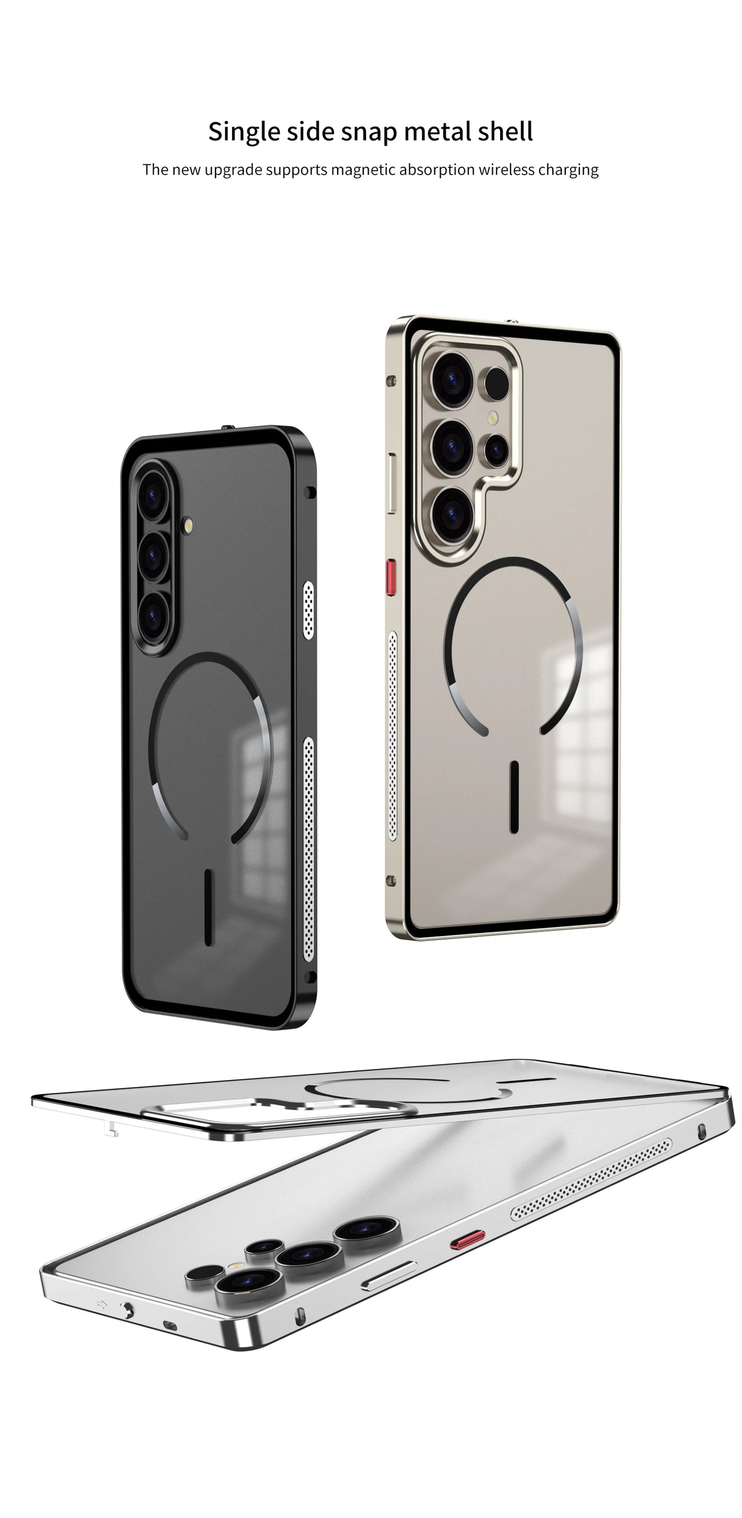 Case for Samsung S25 ULTRA Ultra S24 PLUS S23 Thin Aluminum Alloy Metal Transparent Heat Dissipation Magnetic Back Cover