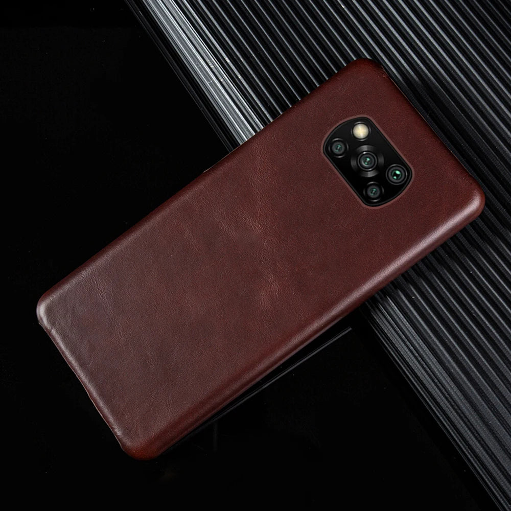 Genuine Leather Phone Case For Xiaomi Poco Series Cover Hand Made Oil Wax Pattern X3 X4 M3 M4 M5 F1 F2 F3 F3GT F4 F4GT C40 C50