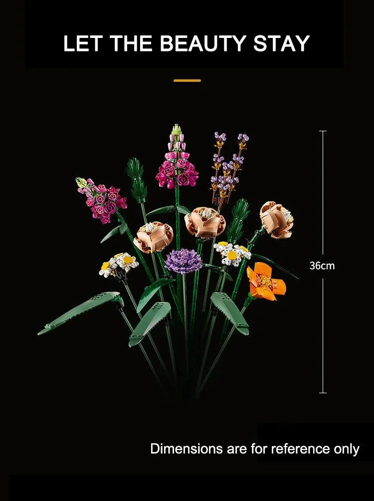 New 700+PCS Rose Blocks City Creative DIY Plant Desktop Decoration Building Blocks Girls Toys Model Classic Bricks Birthday Gift