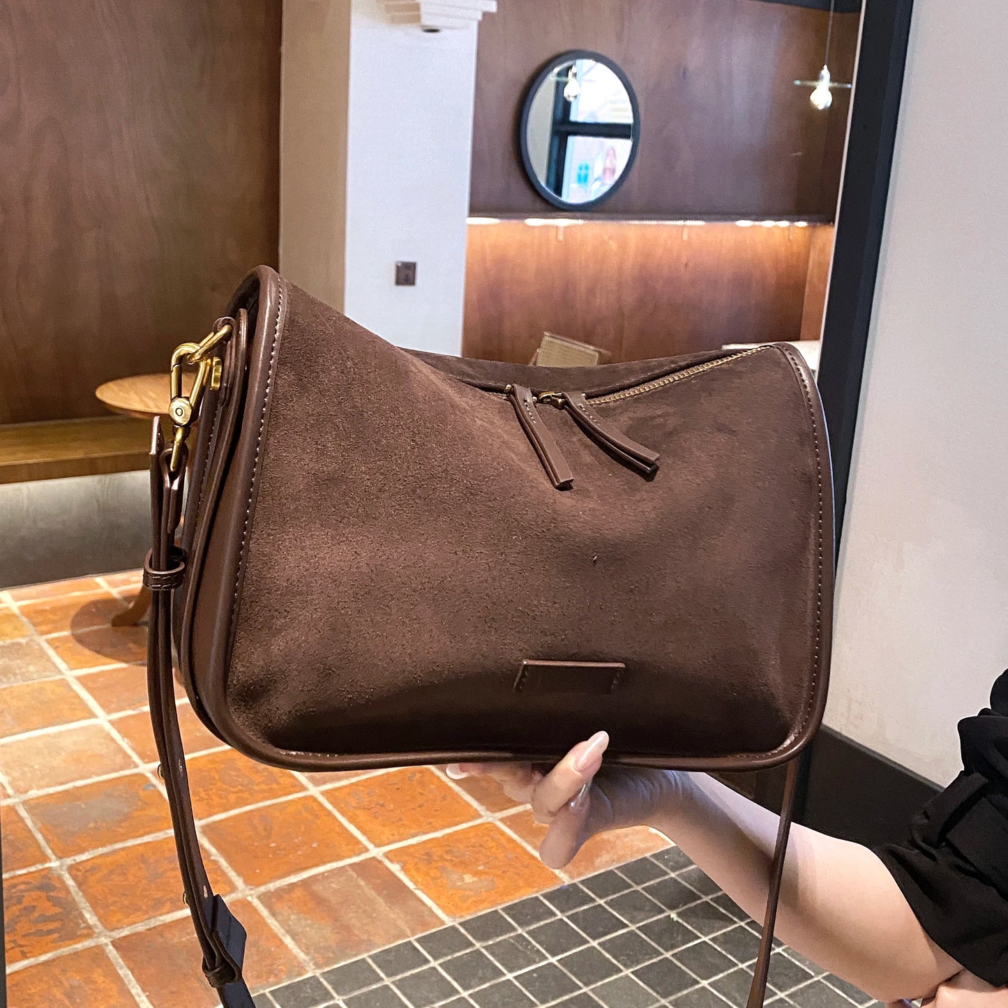 Suede Cowhide fashion ladies shoulder cross coffe bag luxury designer women brown handbag angola red