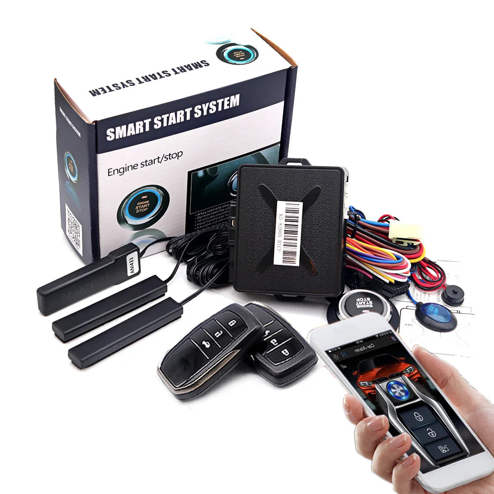 Car alarm with autostart Universal central locking car Remote starter kit Automotive start stop PKE Keyless Start button system
