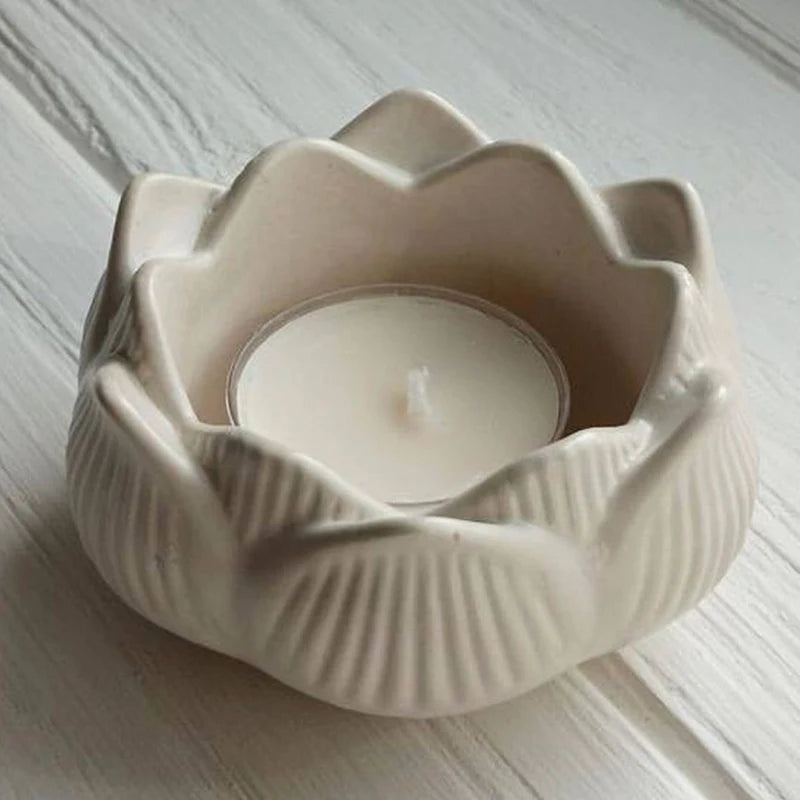Lotus Shape Candle Holder Plaster Mold Lotus Candle Cup Vessel Cement Mold Terrazzo Silicone Mold Jesmonite