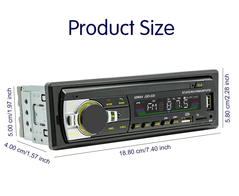 Car Radio Stereo Player Digital Bluetooth MP3 Player JSD-530 520 60Wx4 FM Audio Stereo Music USB/SD with In Dash AUX Input