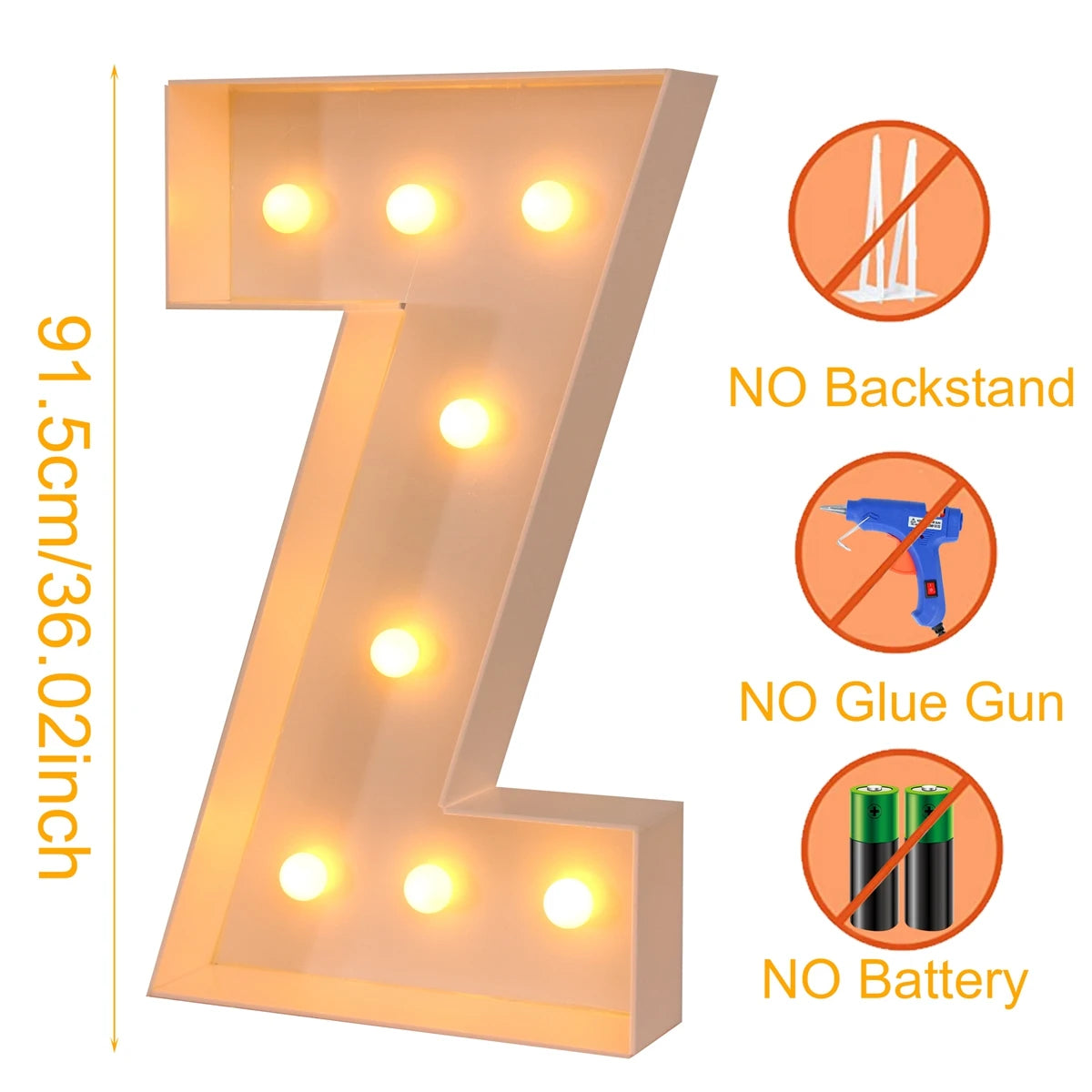 91.5cm Warm Light Up Giant Letter Led Light Frame Box Balloon Filling Box with 10 Lights Birthday Wedding Xmas Decor Baby Shower