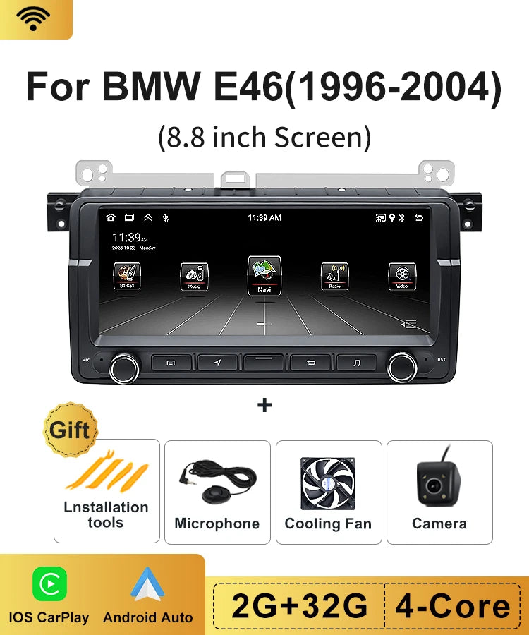8.8" 2 Din Android 13 Auto Radio Car GPS Navigation Multimedia Player For BMW E46 320i 325i 323i 330i Stereo System Carplay Wifi