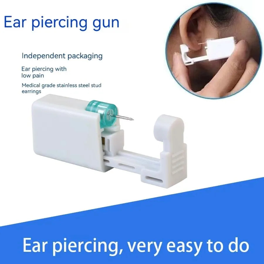 2PCS Disposable Ear Piercing Gun with Built-in Ear Studs & 2pcs Cubic Zirconia Earrings-For Home Use Ear Piercing Kit