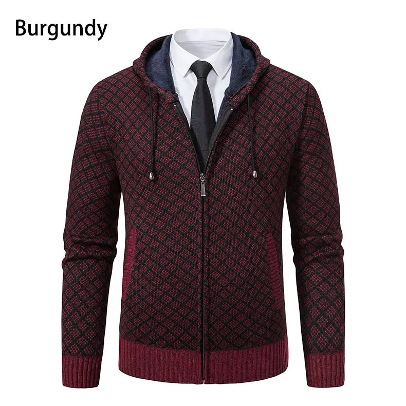 Men's Winter Knitted Sweaters Zip Up Knit Cardigan Casual Hooded Outwear Mens Sweater Coat Versatile Top Clothes
