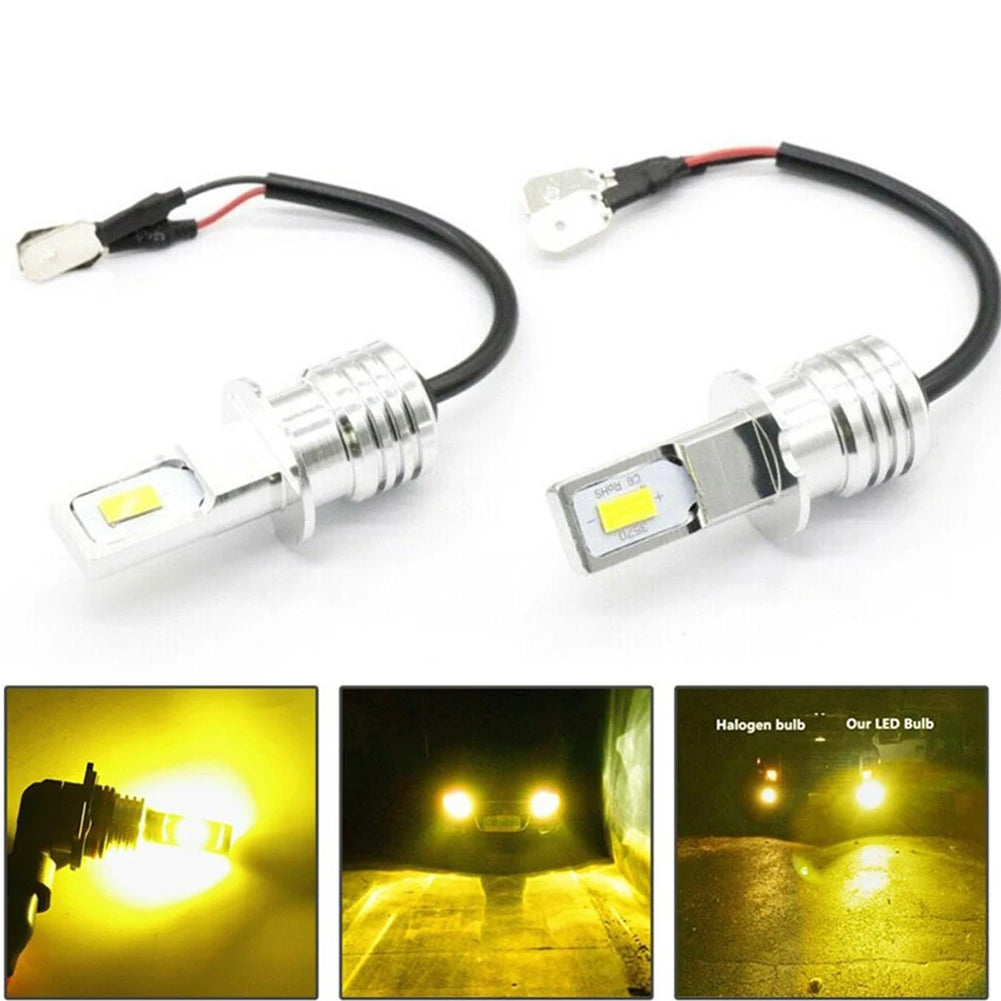 2Pcs H3 Car LED Fog Light Bulb Conversion Kit Super Bright Yellow DRL Lamp 3000K 80W 50000H 2000LM Auto Beam Fog Lamp