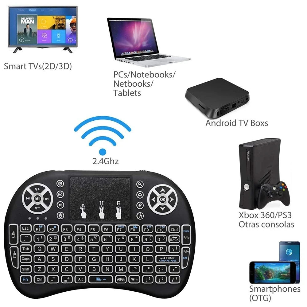 I8 Mini Wireless Keyboard 2.4G Bluetooth 7 Color Backlit English Russian Air Mouse Remote Touchpad For Android TV Box PC Laptop