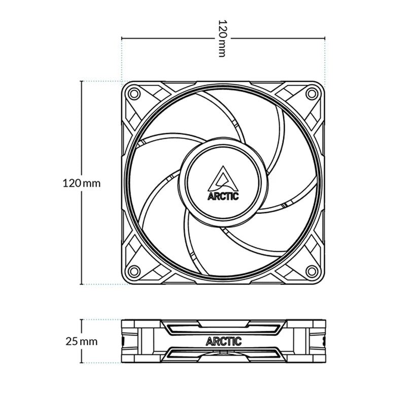 ARCTIC P12 Pro PST CO 120mm Case Fan, PWM Sharing Technology (PST), Dual Ball Bearing for Continuous Operation, 400–3000 rpm
