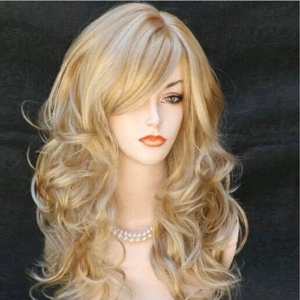 Blonde Wigs Wavy Curly Long Heat Resistant Fiber  Costume Party  Wigs for Women