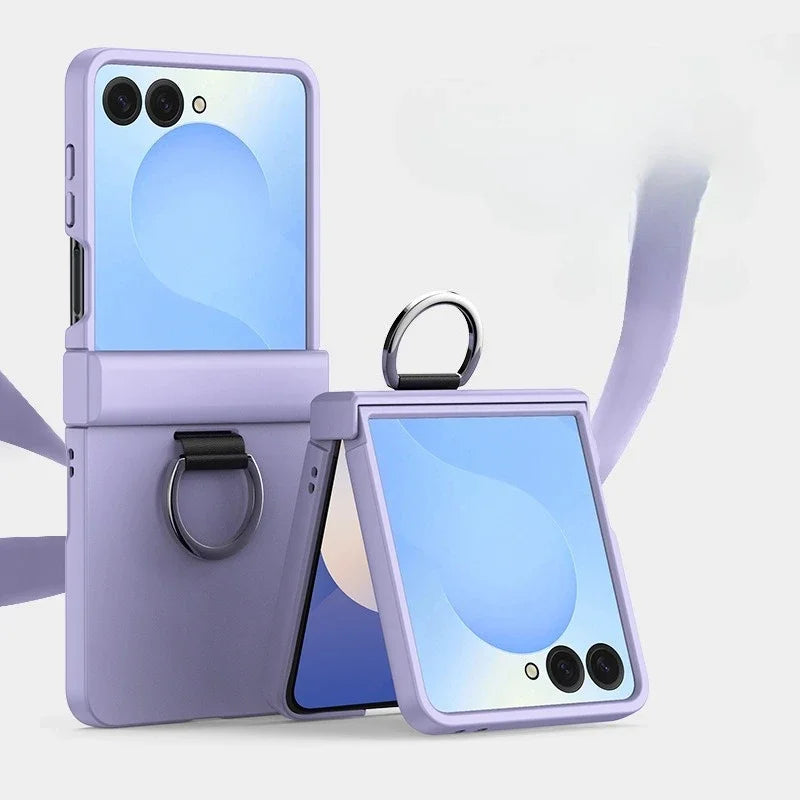 Ring Folding Phone Case for Samsung Galaxy  Z Flip  7 6 5 4 3 ZFlip7 FE All Inclusive Hinge ProtectiveShockproof Cover