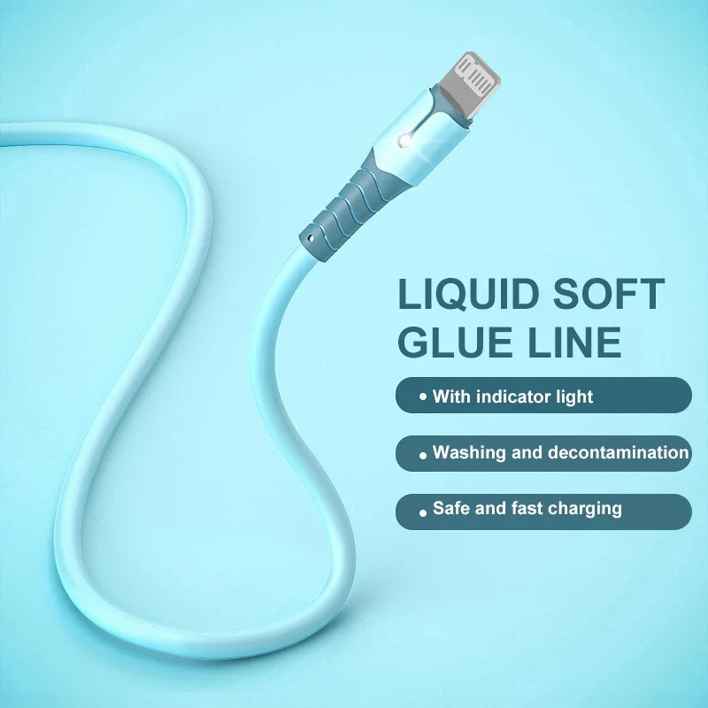 3A USB Cable For iPhone 14 13 12 11 Pro Max Mini XS X 6s 7 8 Plus iPad Liquid Silicone Fast Charging Cable Data Cable