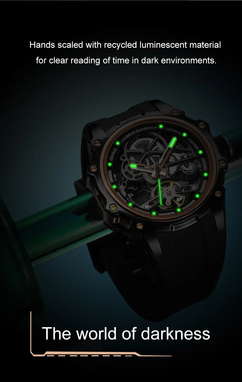 MEGIR Automatic Mechanical Luxury Watch Men Top Brand Stainless Steel 43mm Dial Watch Luminous Waterproof Men's Wristwatch