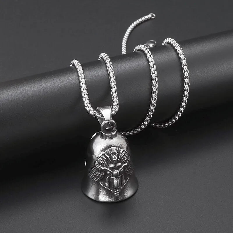 Biker Motorcycle Bell Necklace Charm Men\\\\'s Trend Jewelry Lucky Bell Pendant with Stainless Steel Chain