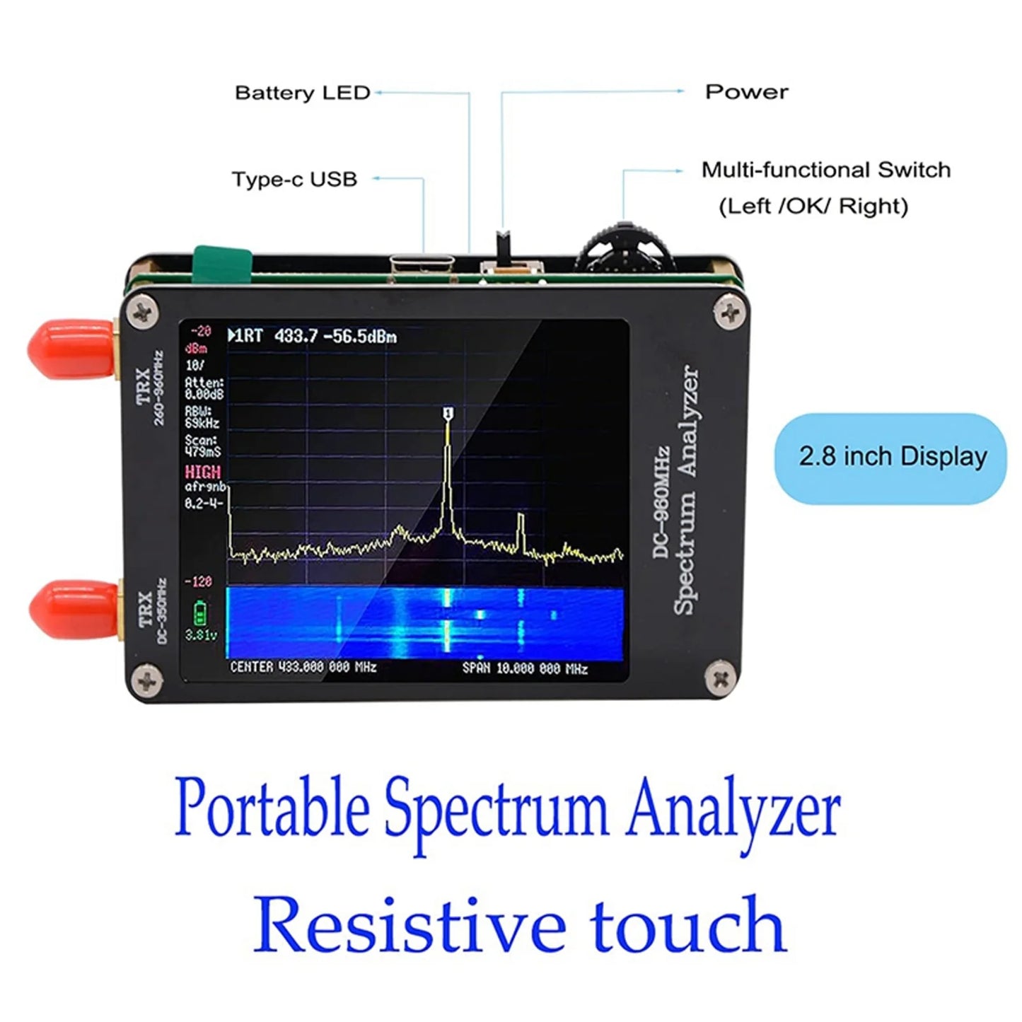 Spectrum Analyzer MF HF VHF UHF Input 4 Modes 2.8in  Portable Spectrum Analyzer  Generator Spectrum Analyzer