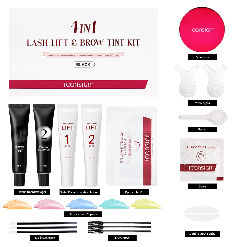 ICONSIGN 4 IN1 Set Lash Lift and Tint Kit Eyelash Lifting Brow Tint Dye Eyes Makeup Tools Patch With Glue Balm