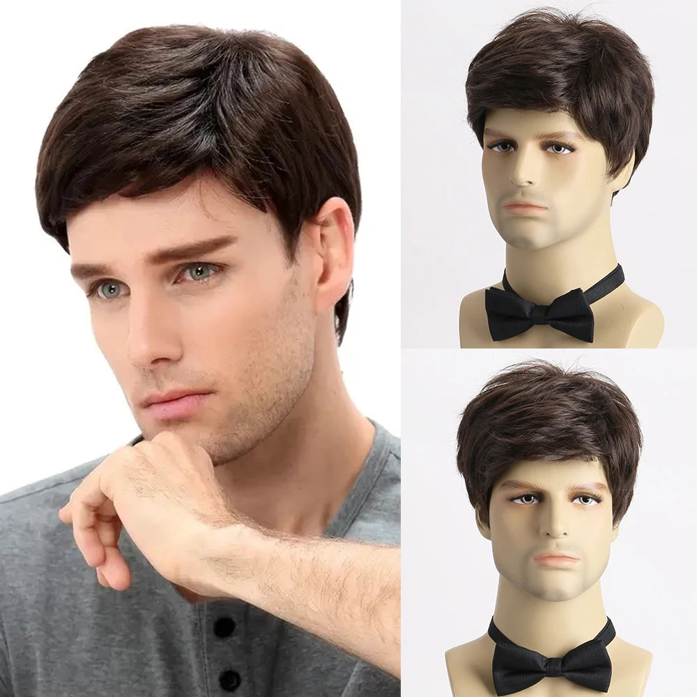 Short  Natural Curly Hair For Male Young Men Heat Resistant Fiber Synthetic Wigs