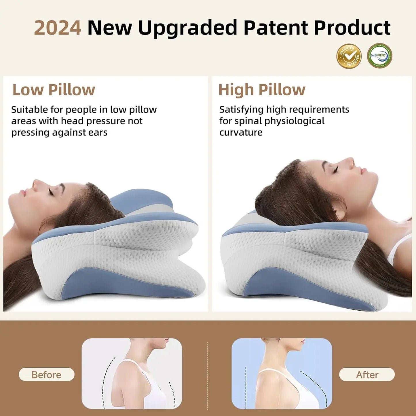 2024 New Ergonomic Memory Foam Cervical Pillow-Neck And Shoulder Support  Adjustable For Side Back Stomach Sleepers