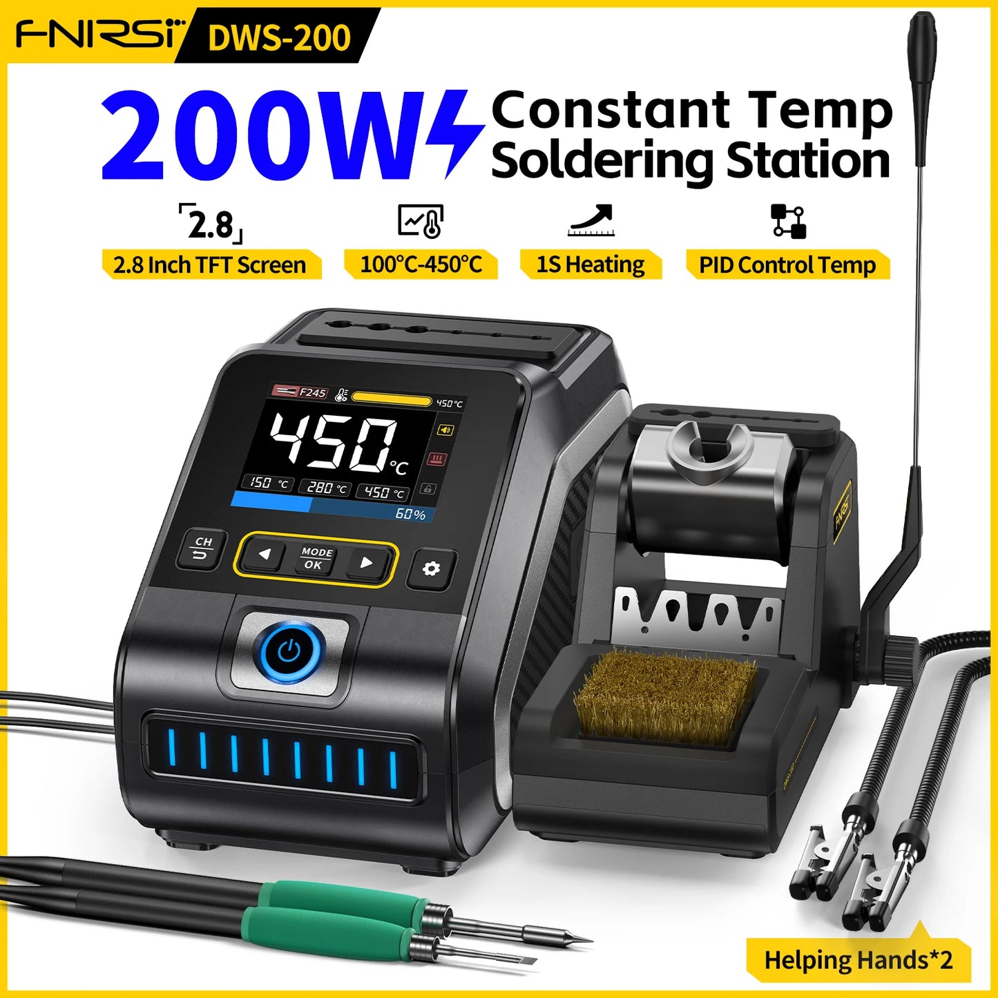FNIRSI DWS-200 200W Power Repaid Heating Soldering Iron Staion C210 C245 Solder Iron Handle Electronic Welding Rework Station