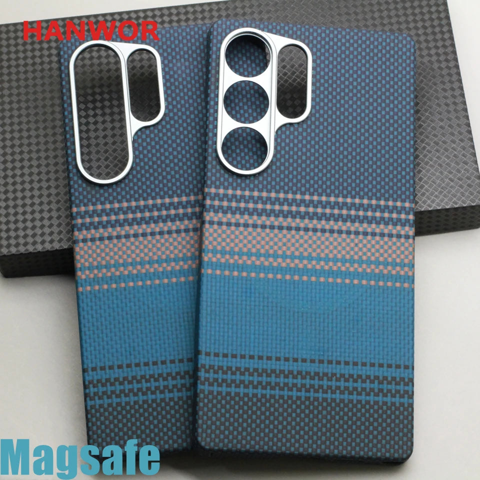 HANWOR Magnetic Carbon Fiber Phone Case for Samsung Galaxy S25 Ultra 600D Aramid Fiber Magnetic Cover S25 Ultra Magsafe Case