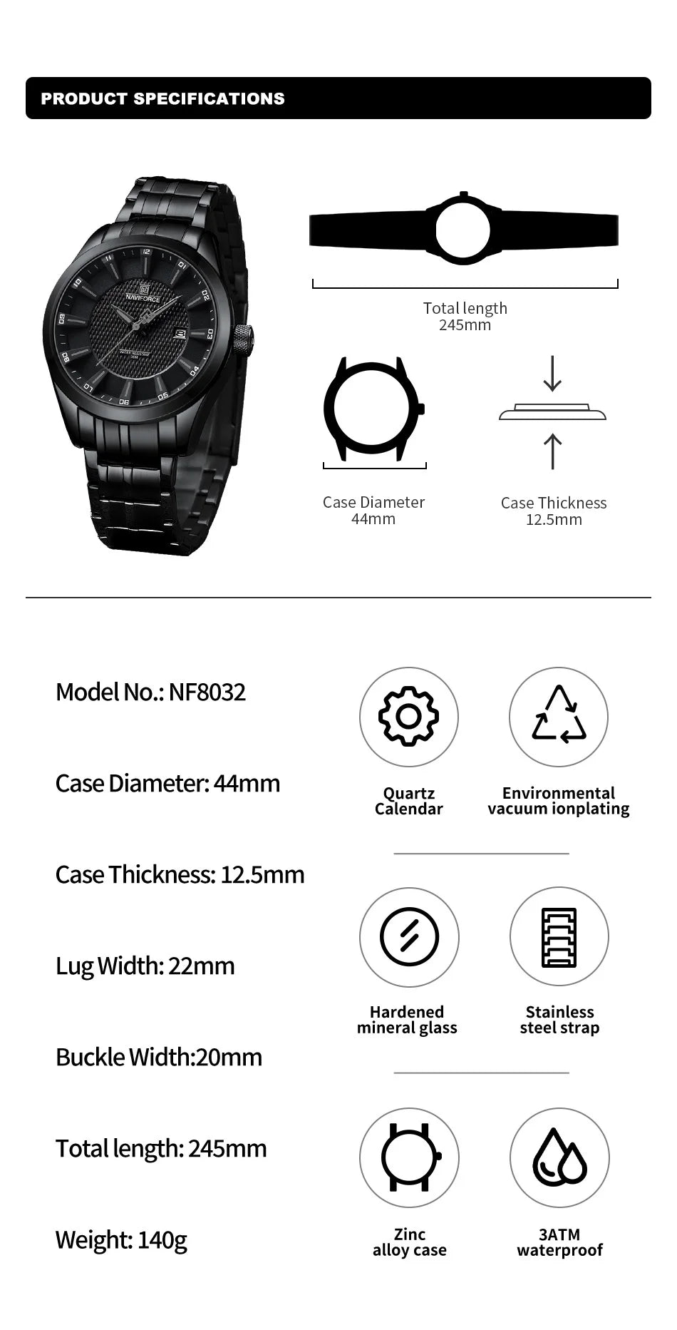 Top Brand NAVIFORCE Men's Watch Waterproof Quartz Business Casual Wristwaches Stainless Steel Strap Date Clock Relogio Masculino