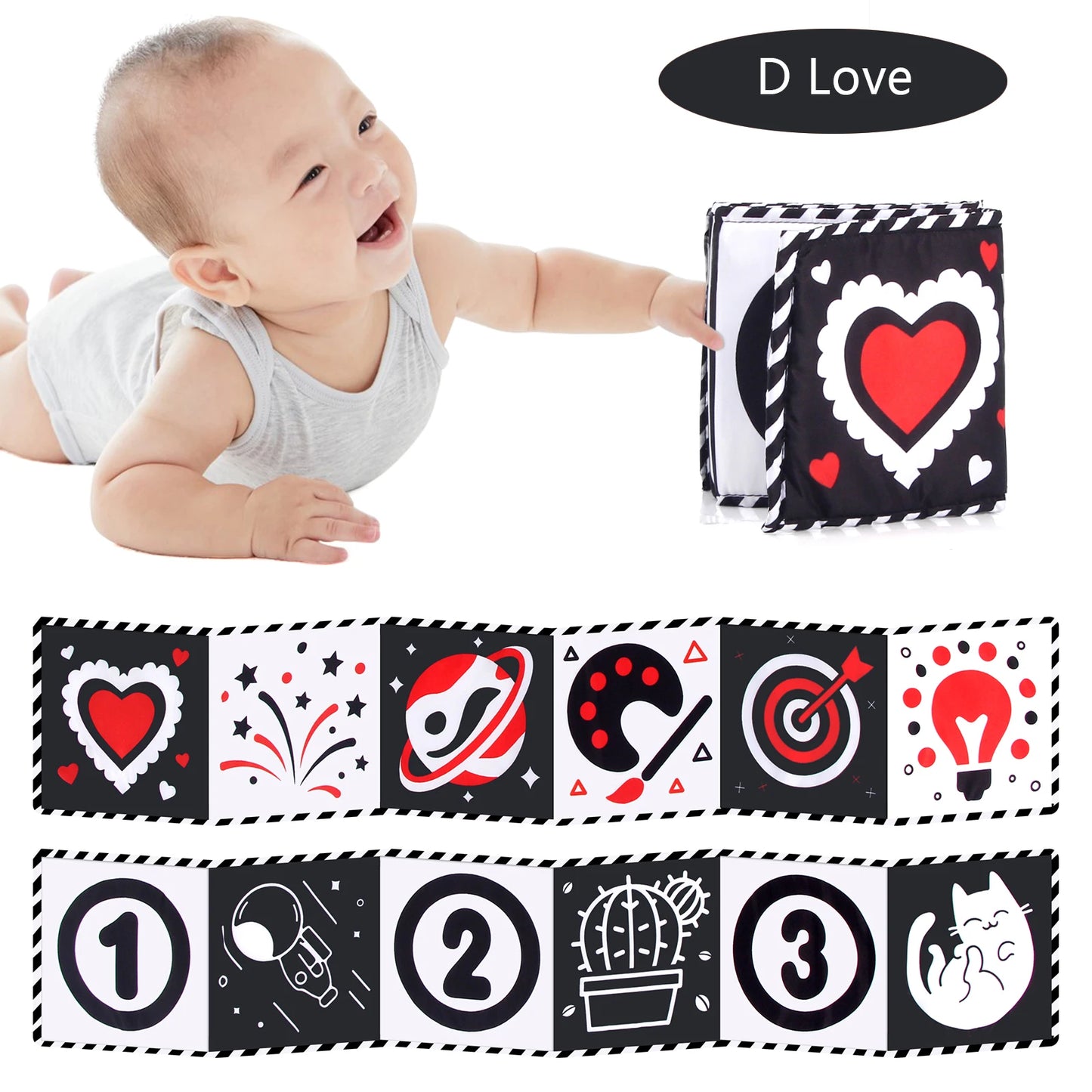 Baby Cloth Book High Contrast Baby Toys 0-36 Months Newborn Crib Toys Black and White Animal Sensory Cloth Books Montessori Toys
