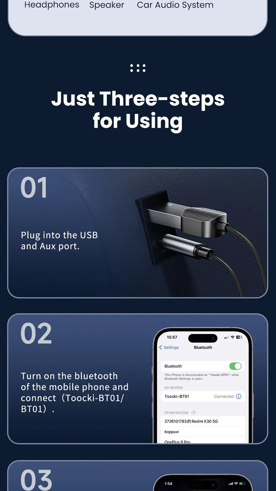 Toocki AUX Bluetooth Car Adapter Dongle Cable For Car Tablet Bluetooth Receiver 5 USB to 3.5mm Jack Speaker Audio Music Receiver