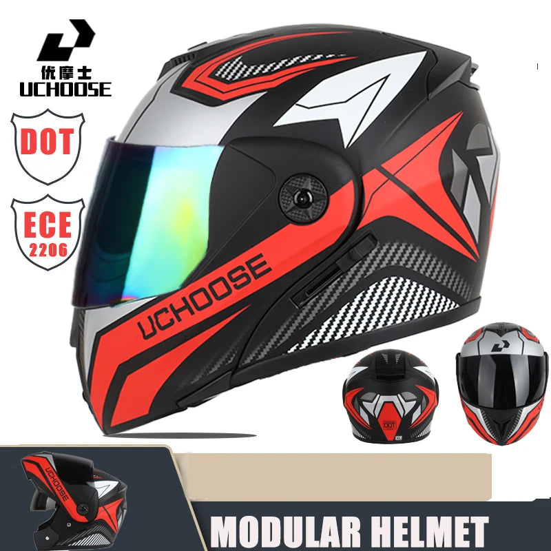 New Modular Motorcycle helmet full face racing with Double sun visor Women man flip up helmet Double lens DOT