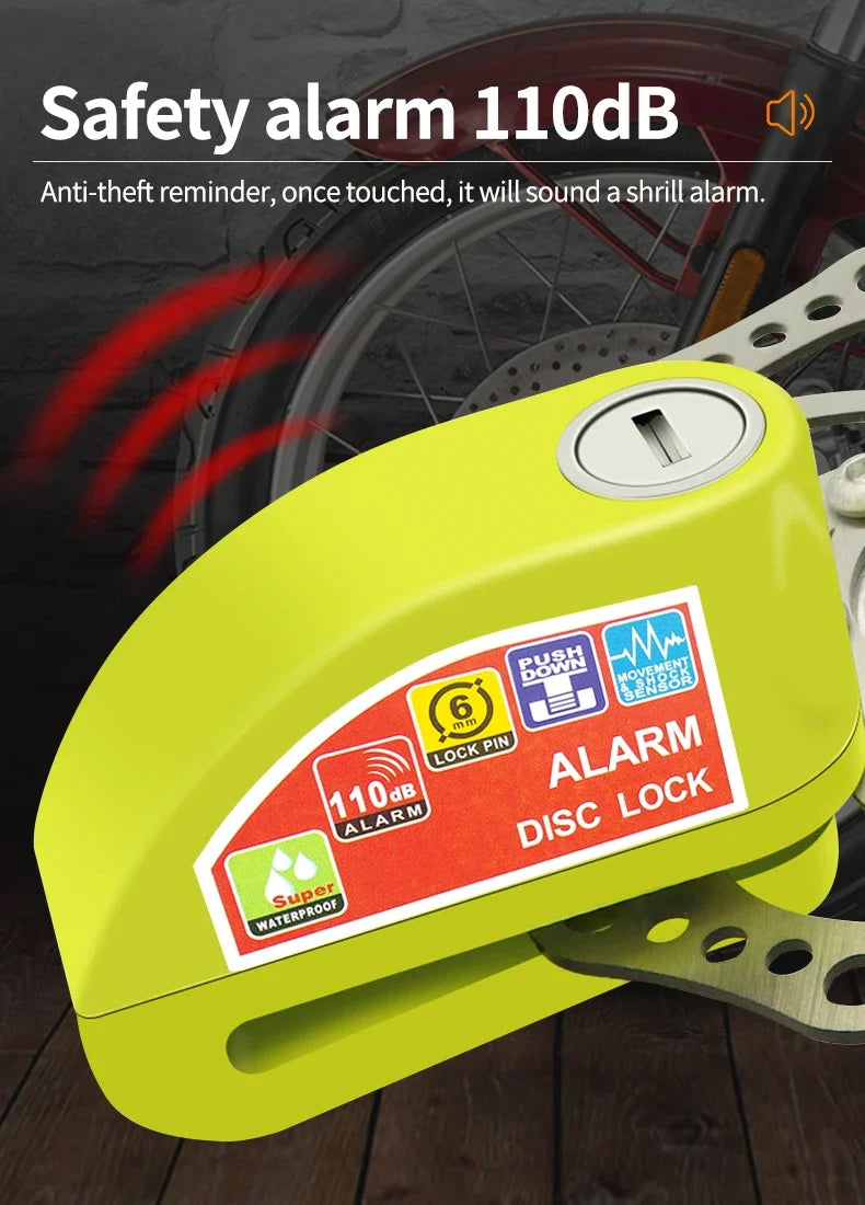 Motorcycle Scooter Bicycle  Alarm Lock Wheel Disc Brake Waterproof Anti-Theft Aluminum Alloy Safety Brake Lock Moto Aaccessories
