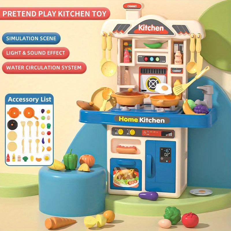 Realistic Pretend Play Cooking Toy for Kids, Chef Playset Kitchen Accessories, Lights & Sounds,for Toddles Girls Boys Ages 3+