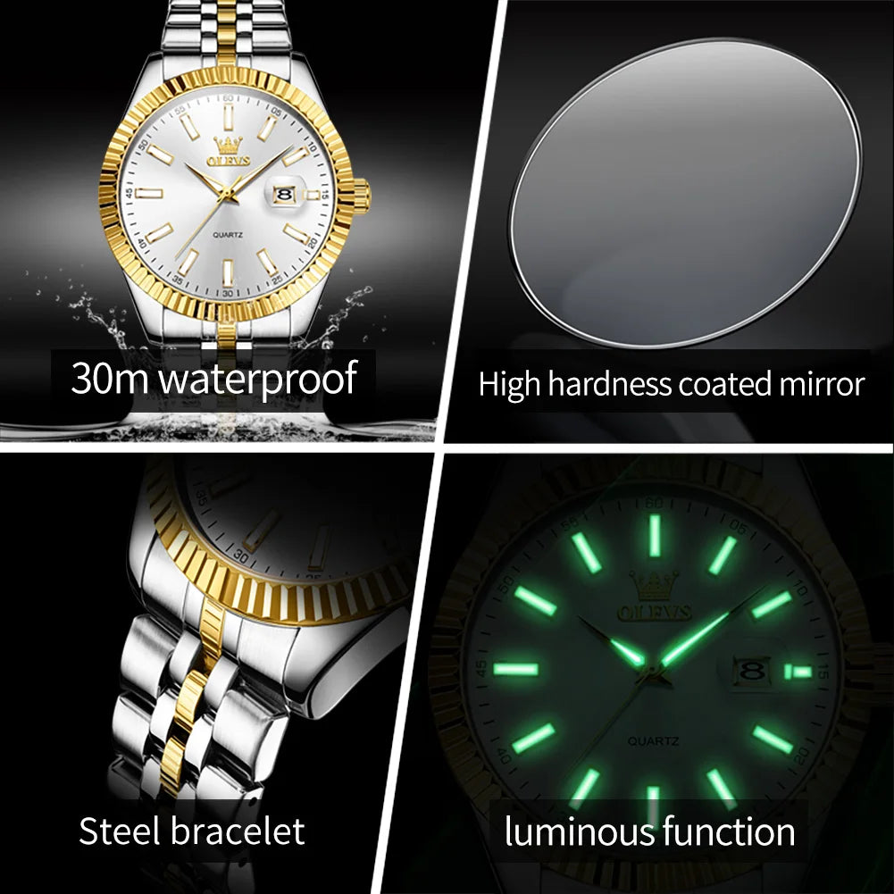 OLEVS 5593 Couple Watch Fashion Business Waterproof Stainless Steel Watch Luxury Brand Classic Date Week Clock Men Women Watch