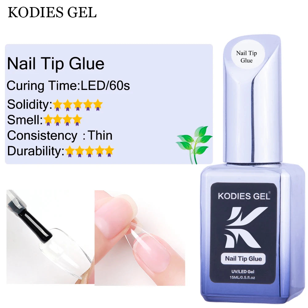 KODIES GEL Nail Tips Glue Adhesive Gel Extra Strong Hold Glue for Fake Press On Nails Semi Permanent UV Cured Acrylic Gel Bonder