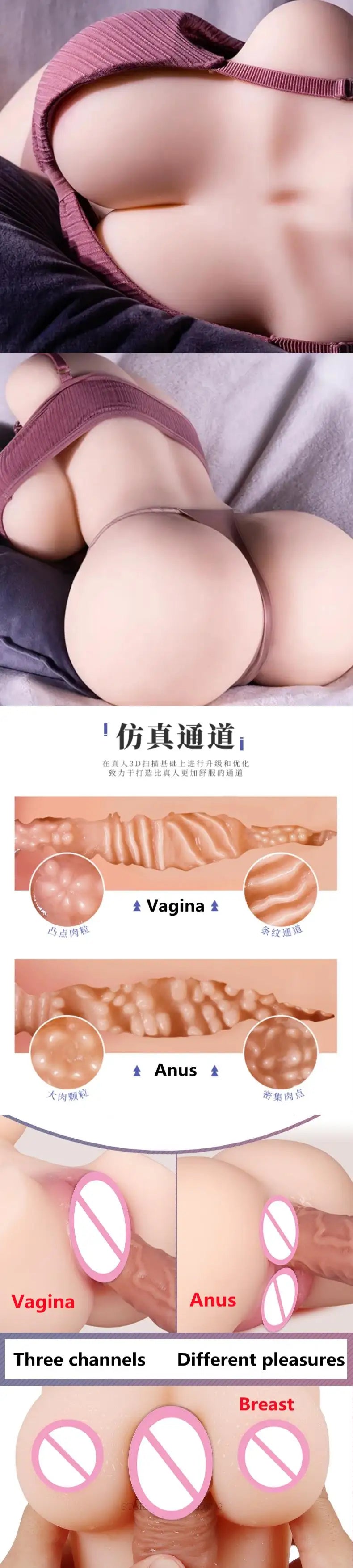 Big Boobs Anus Pussy Male Masturbator Realistic Ass Silicone Body for Men Sex Shop Porn Double Channel Real Vagina Sexy Butt
