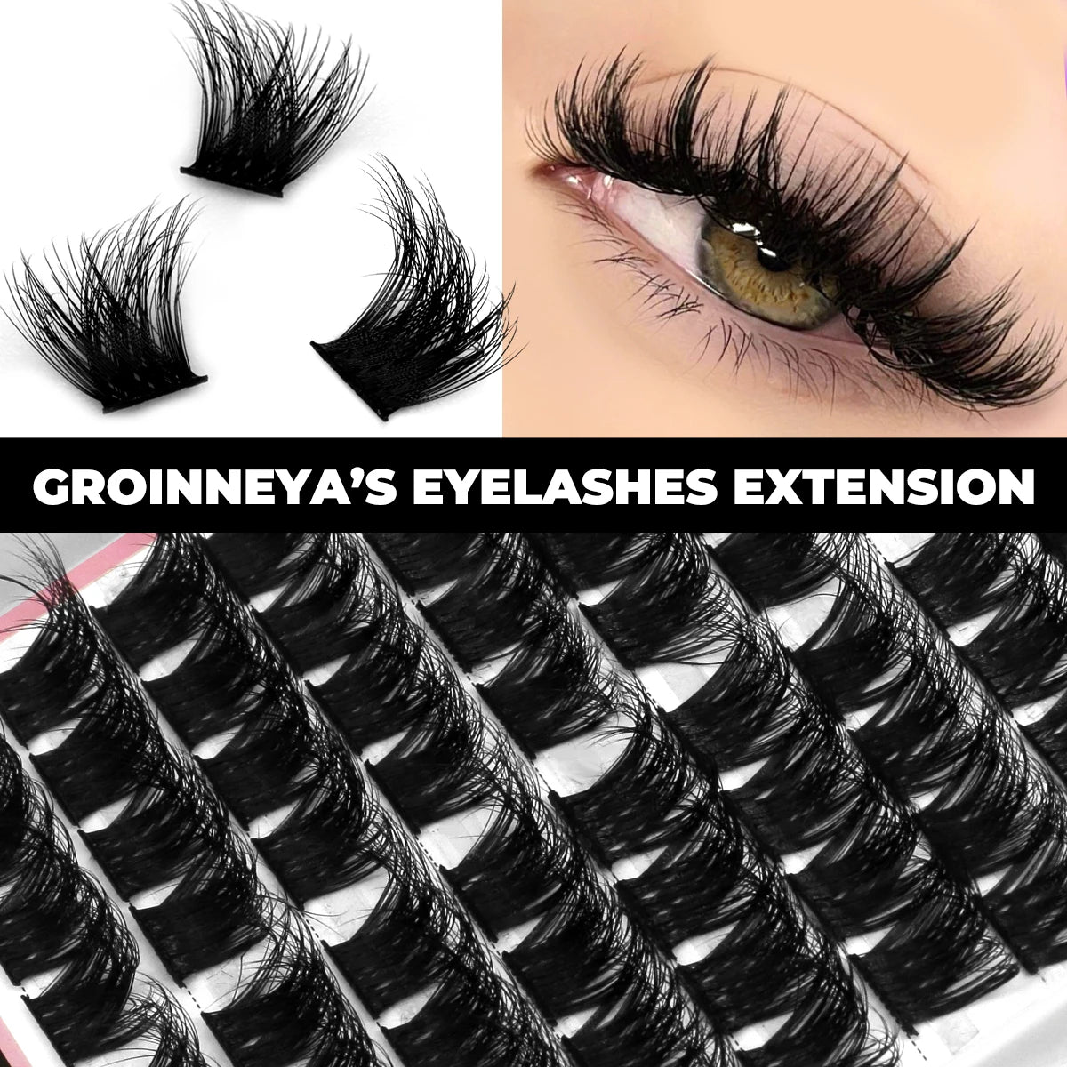 GROINNEYA Cluster Lashes Mixed Tray Faux Mink Lash Individual Eyelash Extension DIY Lashes Clusters Extensions at Home
