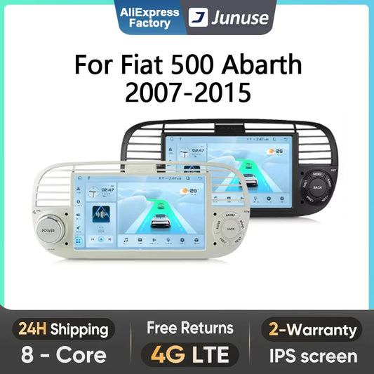 Junuse 7" Wireless Android Auto Carplay For Fiat 500 2007~2015 Android 13 Carplay GPS Navigation Multimedia Player White Black