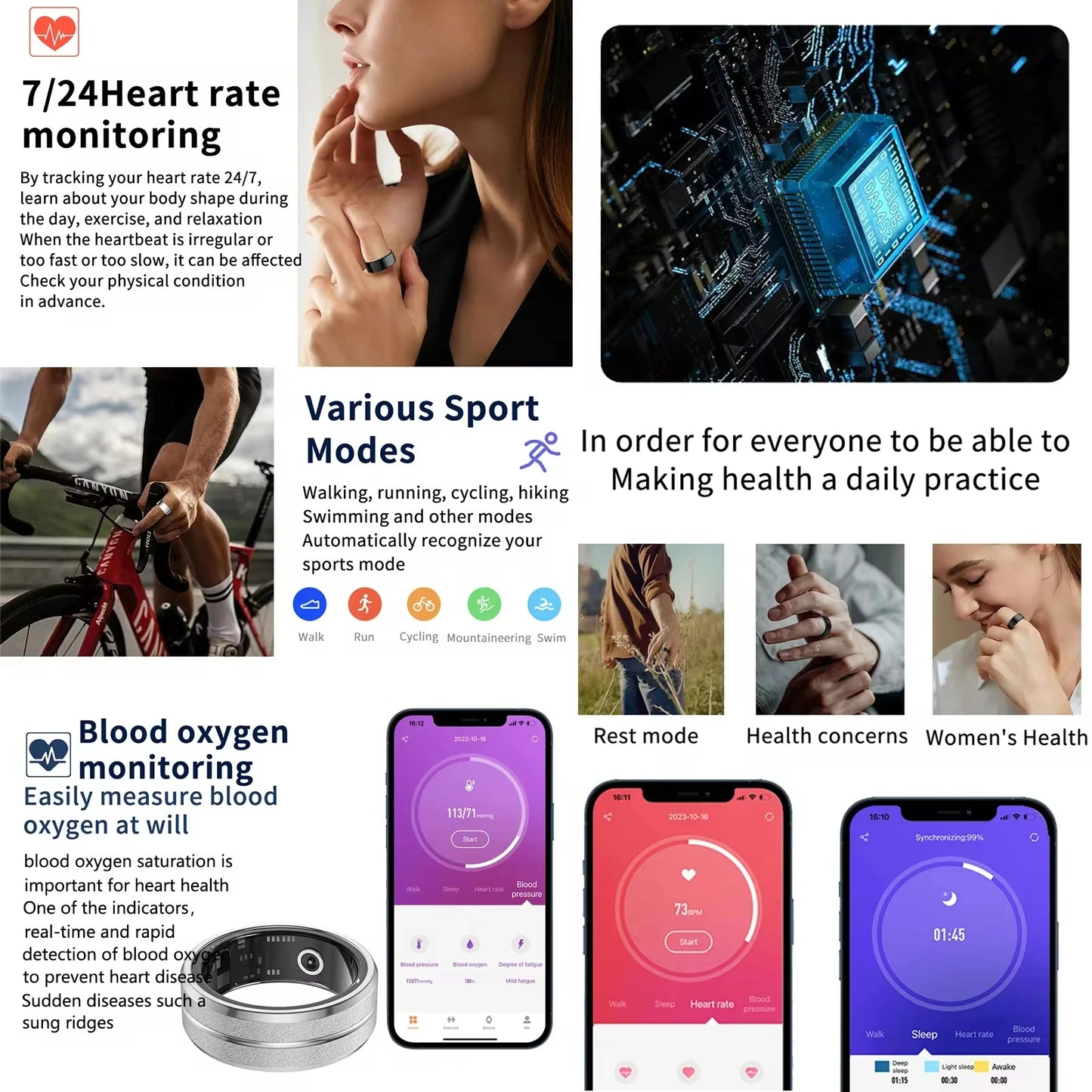 Smart Ring 2024 For Men Women Health Monitoring IP68 3ATM Waterproof Multi-sport Mode Smartring R06 Men For Xiaomi Andriod IOS