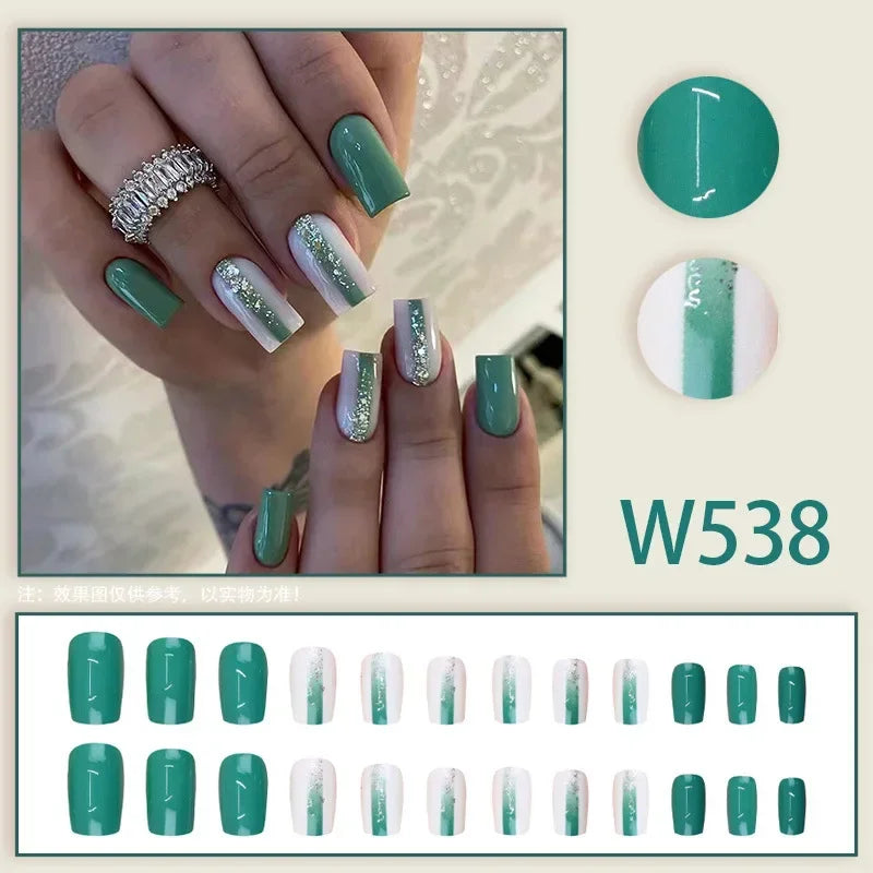 Black Ink Style Fake Nail with Jelly sticker Press on False Nails Wearable Round Head Oval Full Cover Nail Tips