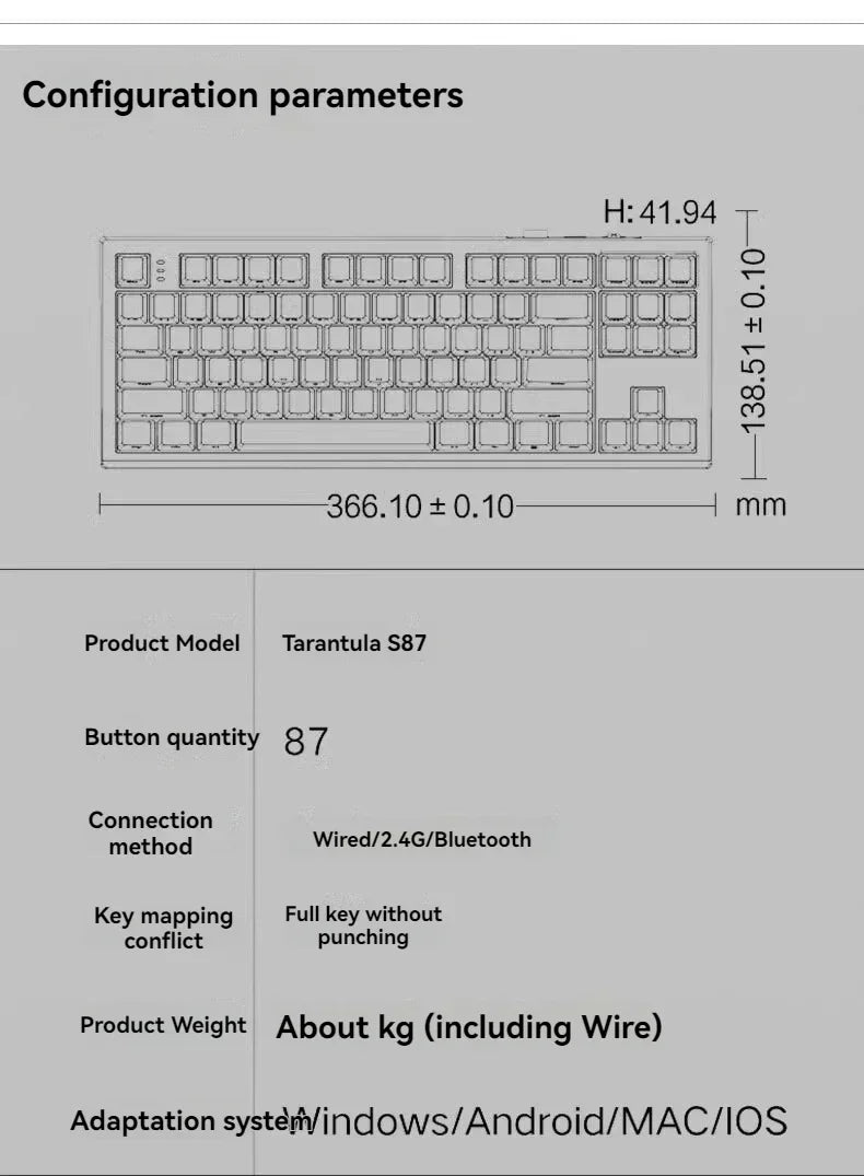 AULA S87Pro Gaming Mechanical Keyboard Wireless Bluetooth Keyboard Tri-mode RGB Hot Swappable Customized Games Accessories