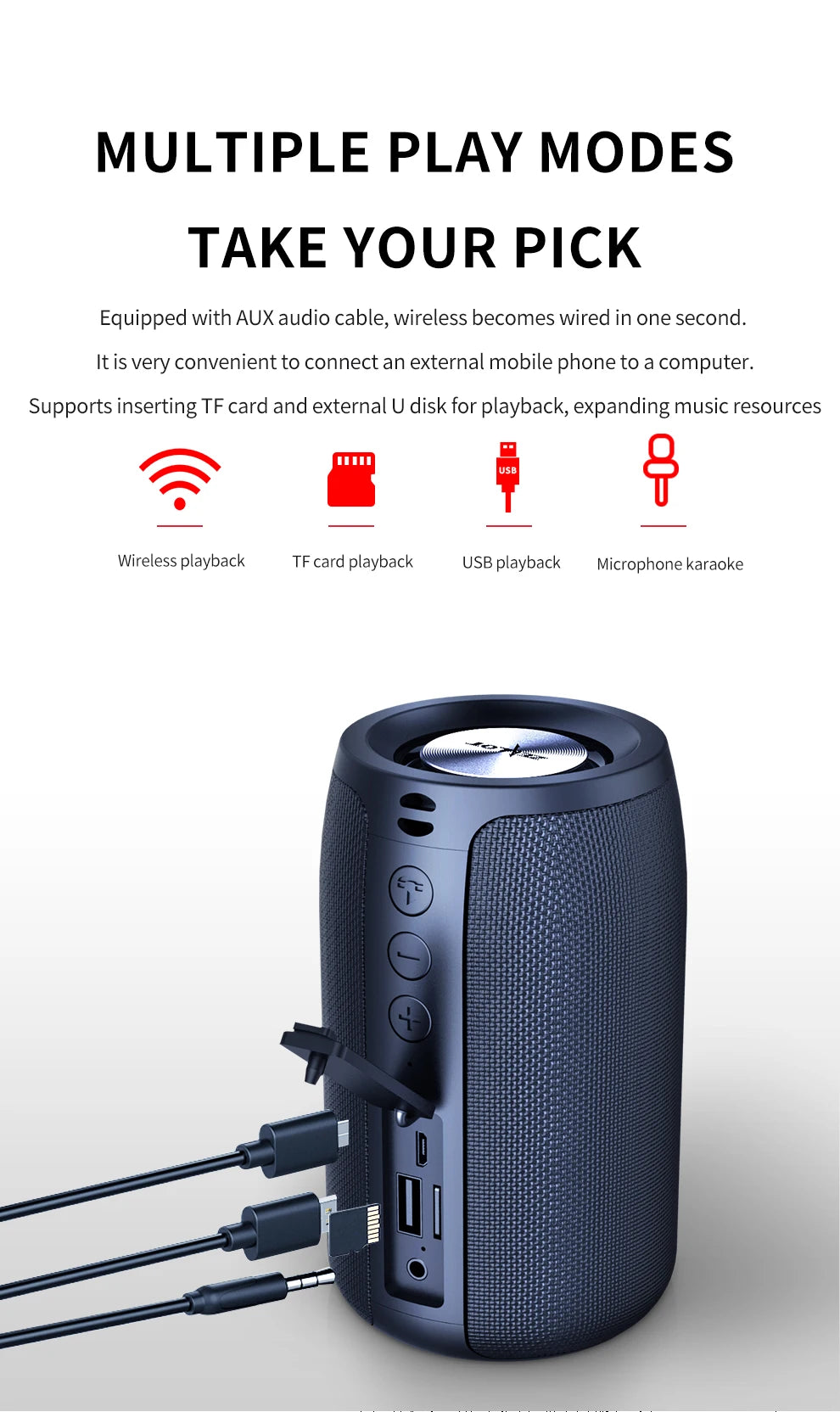 Zealot-S32 Wireless Speaker Outdoor Portable Subwoofer Speaker, Waterproof IPX 6, Dual Pairing,1800mAh Battery