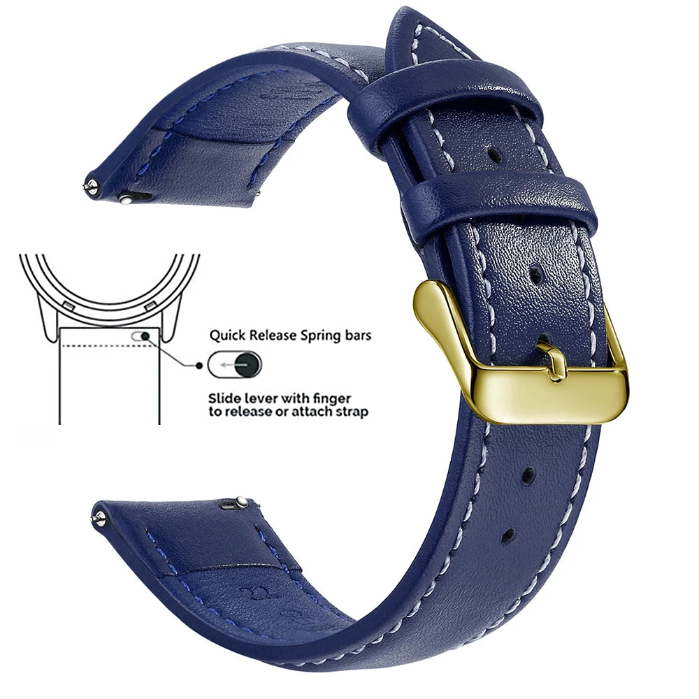 Top Grain Genuine Leather Watch Band, Quick Release 18mm/20mm/22mm Watch Straps, Fits Samsung Galaxy Watch, Garmin Huawei Watch