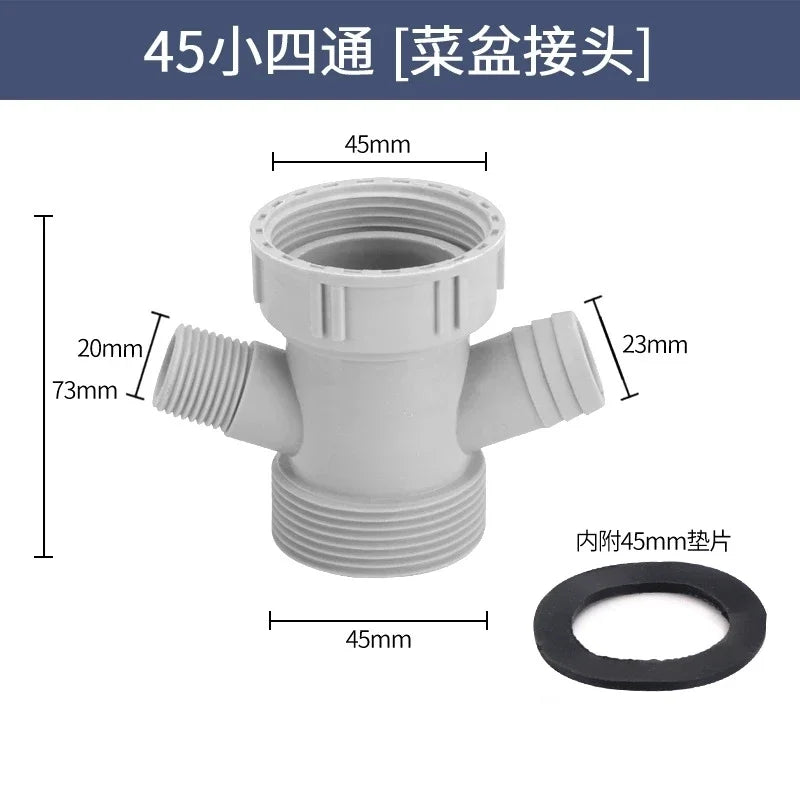 Sink Drain Pipe Adapter Kitchen Basin Sewer Branch Drainage Water Pipe Thread Hose Joint Bathroom Downpipe Accessories