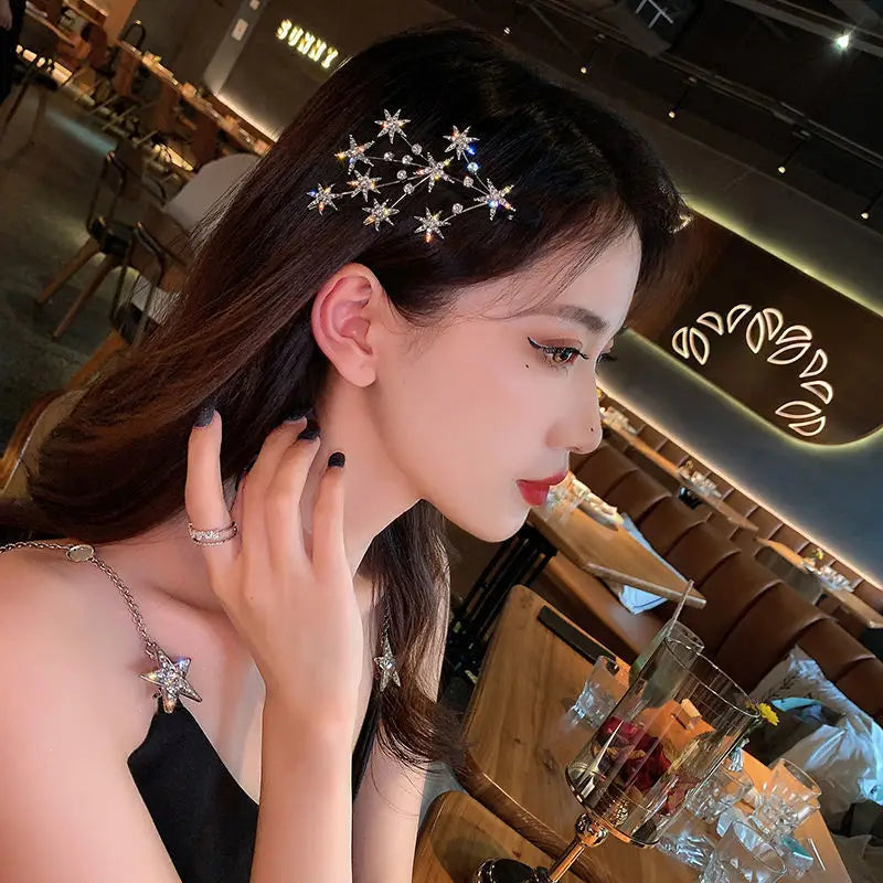 New Women Luxury Elegant Shining Full Stars Silver Gold Hair Clips Sweet Hair Ornament Headband Hairpin Fashion Hair Accessories